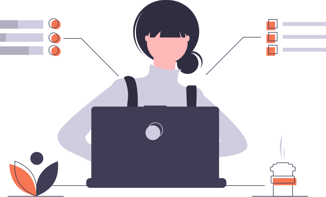 Illustration: Person am Laptop mit Medieninhalten